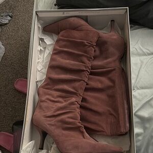 Nine West Brown Heeled Boots with Ruched Design